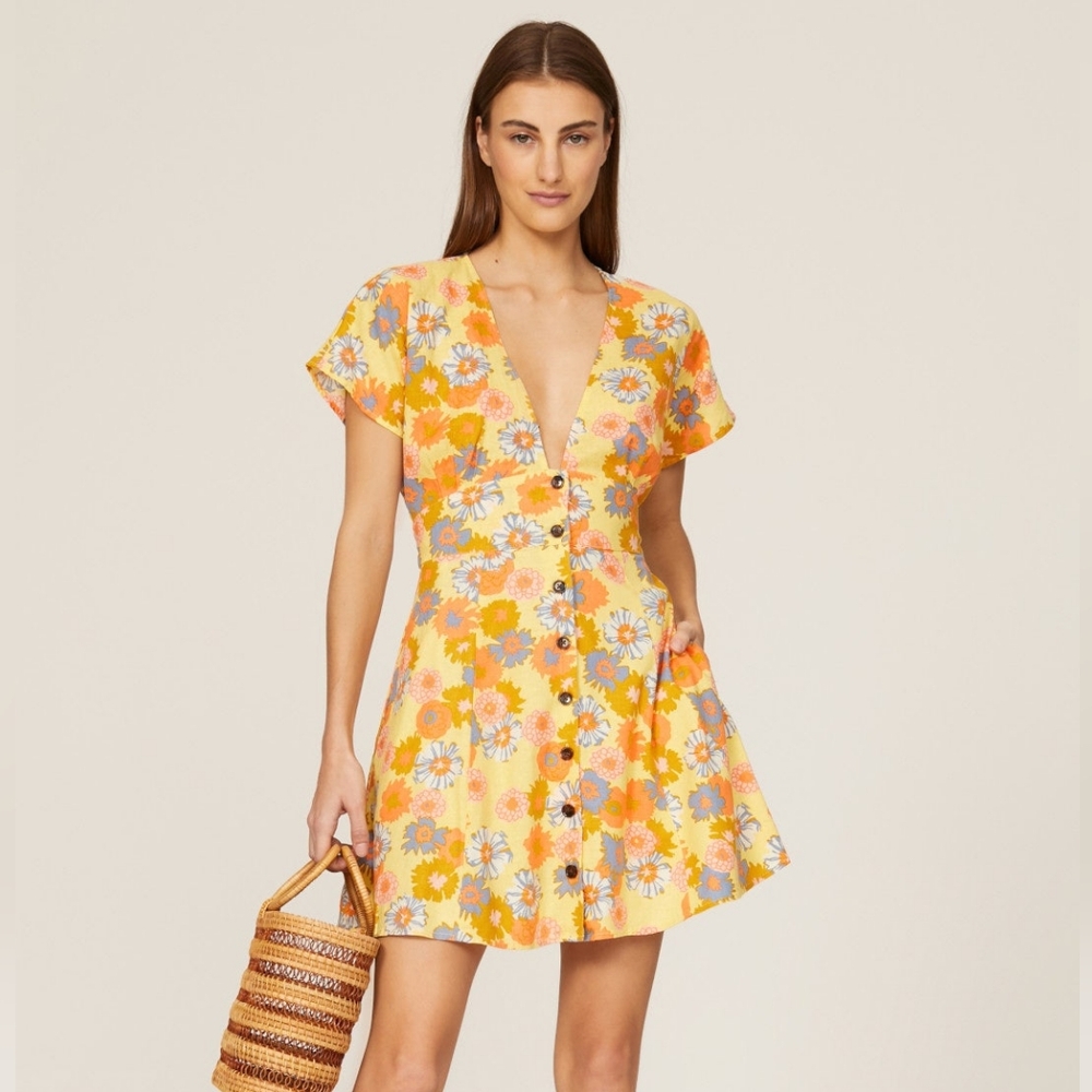 Marine Layer Camila Yellow Mini Dress, Size M